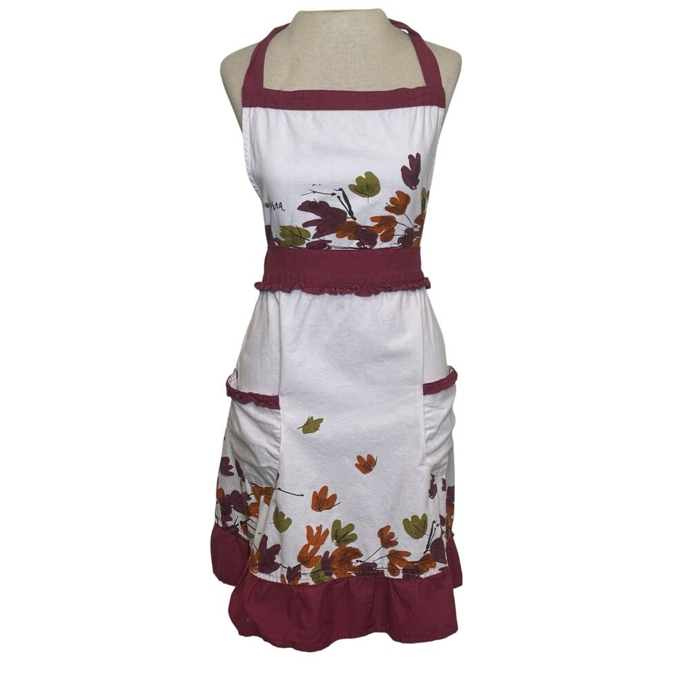 Vera Neumann Fall Leaves Ruffled Hostess Kitchen Apron Thanksgiving